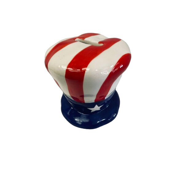 Coin Money Bank Uncle Sam Hat American Flag Red White Blue Stars 3" x 3.5" - Picture 4 of 12